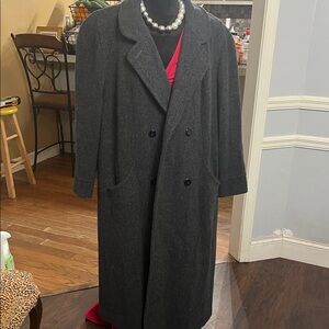 Women Wool Charcoal Gray Double-Breasted Coat